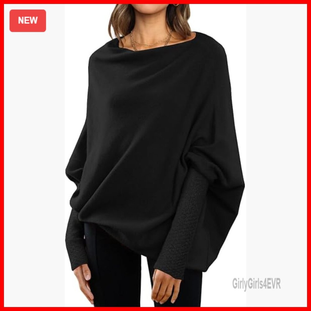 Oversized Batwing Sweater Boat Neck Off Shoulder Tunic Top Fall Pullover
